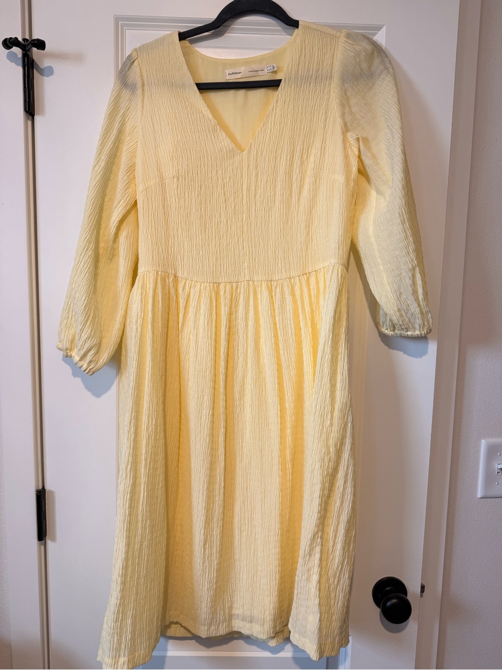 InWear Butter Yellow Midi Dress with V-Neck
